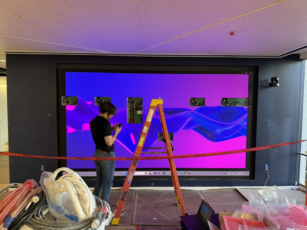 LED wall partially opened during service and installation at Boston Properties