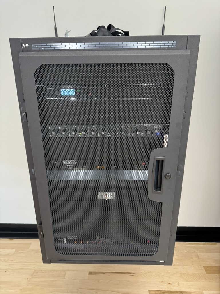 Dedicated AV rack supporting Burlingame High School gym-related systems