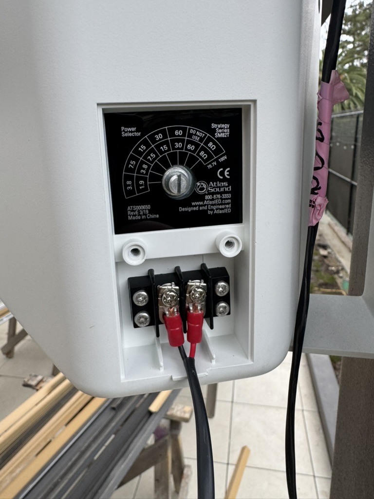 Outdoor speaker termination and tap setting at Piedmont Community Pool