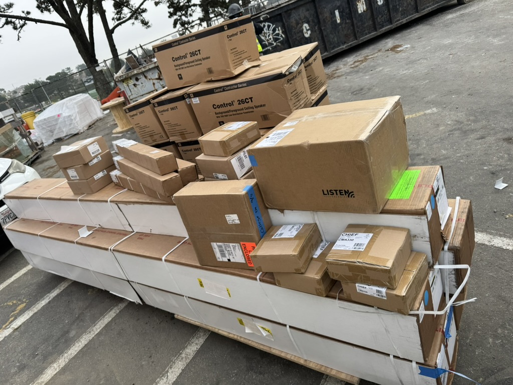 Staged projector and microphone materials for the Skyline College AV installation