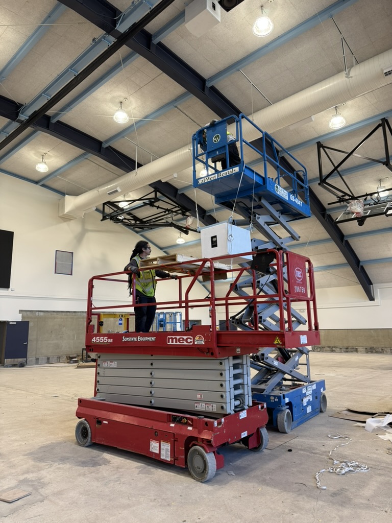 Lift work for gym speaker installation at Tennyson High School