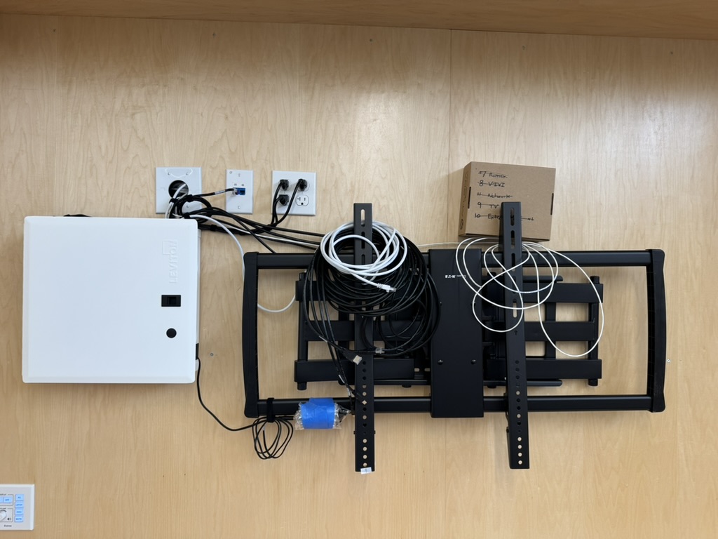 TV mount and device prep wall at Tennyson High School